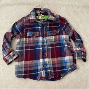 𝅺oshkosh Toddler Red Blue Plaid Long Sleeve Flannel Shirt Size 3T